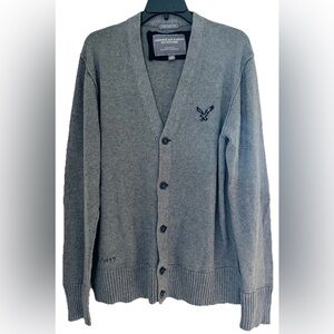 American Eagle Cardigan Sweater Mens L Vintage Fit V-Neck Grandpa Wool Blend